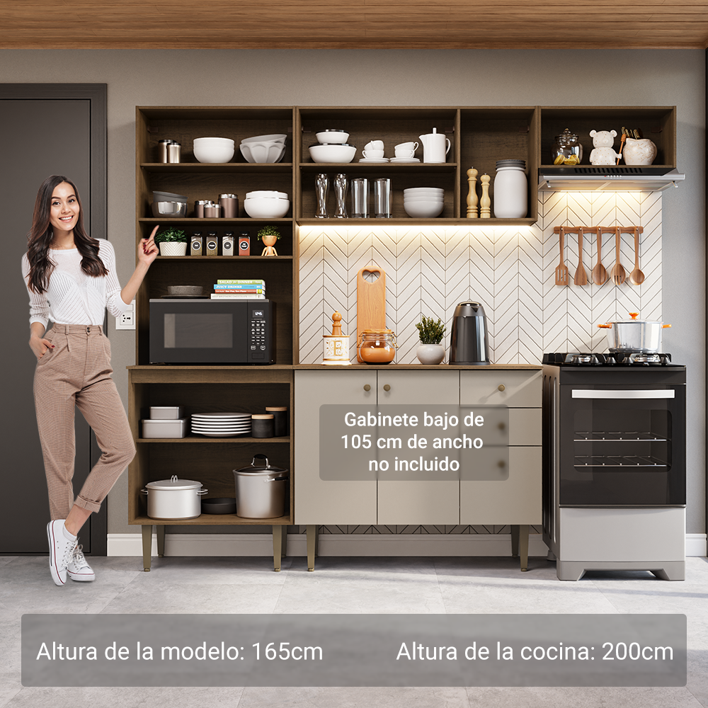 Cocina compacta 235cm Marrón/Crema Gourmet Madesa XC03