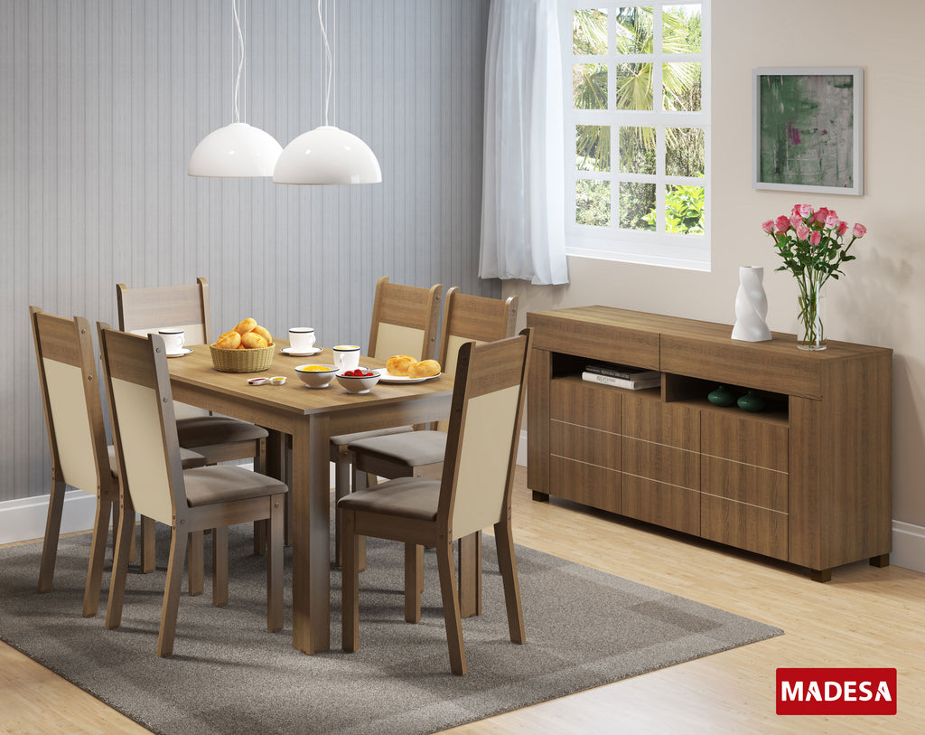 Juego de Comedor Honduras Mesa Rectangular Tapa de Madera con 6 Sillas Madesa