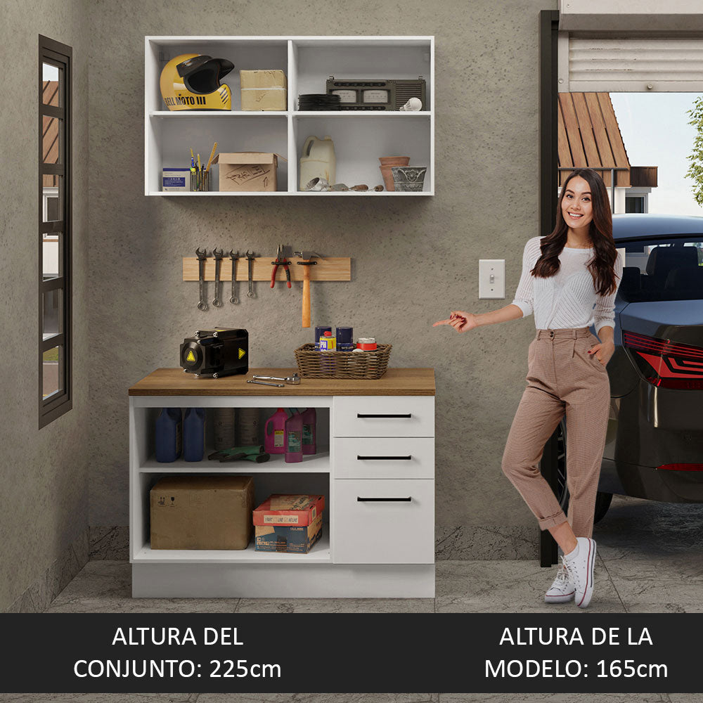 Kit con Bajo Mesada y Alacena Multiuso 120 cm Blanco/Marrón Agata Madesa