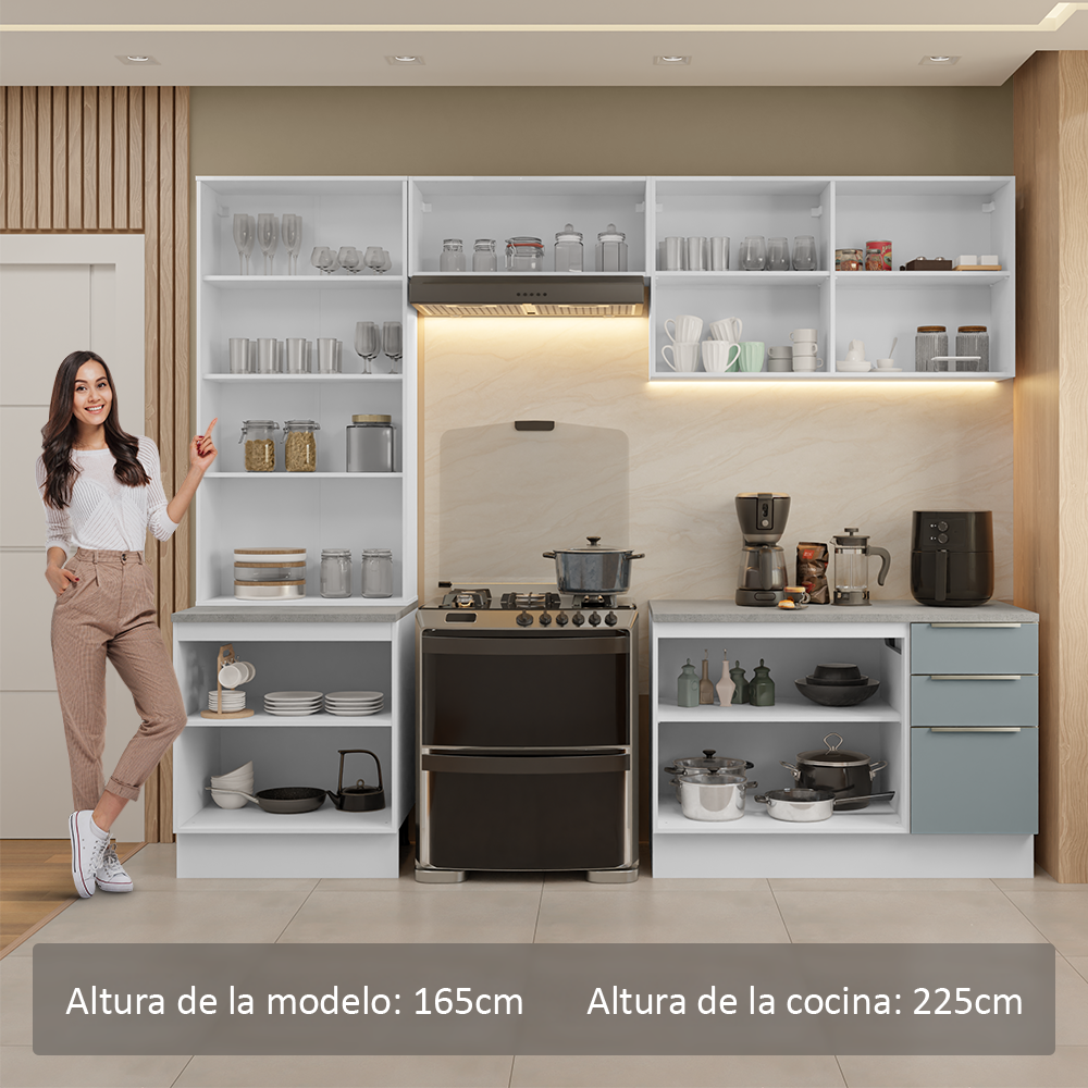 Combo completo de Cocina 270 x 60 cm Blanco/Gris Lux Madesa 04
