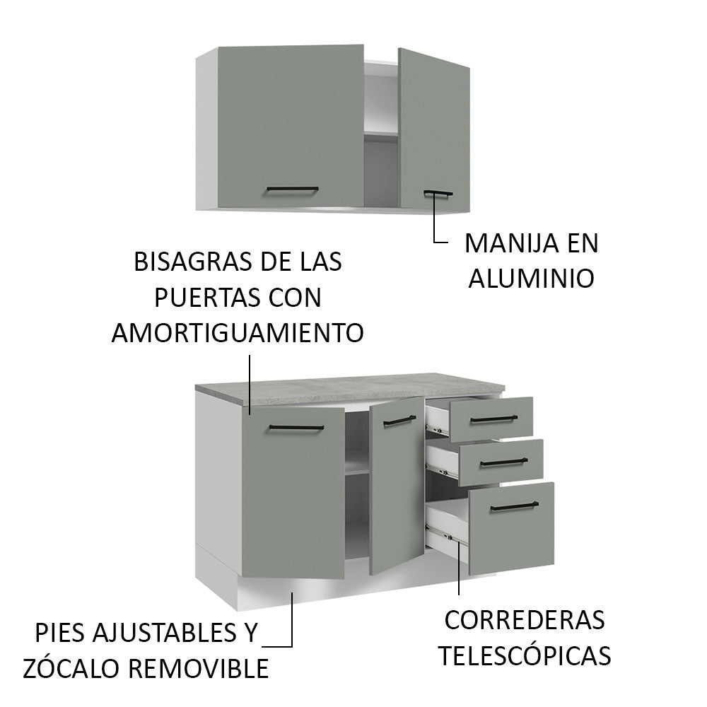 Kit con Bajo Mesada y Alacena Multiuso 120 cm Blanco/Gris Agata Madesa