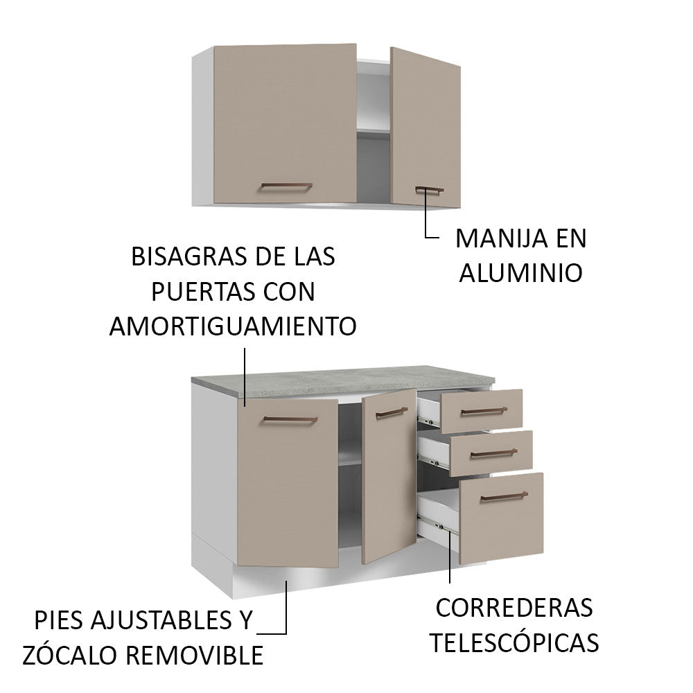 Kit con Bajo Mesada y Alacena Multiuso 120 cm Blanco/Crema Agata Madesa