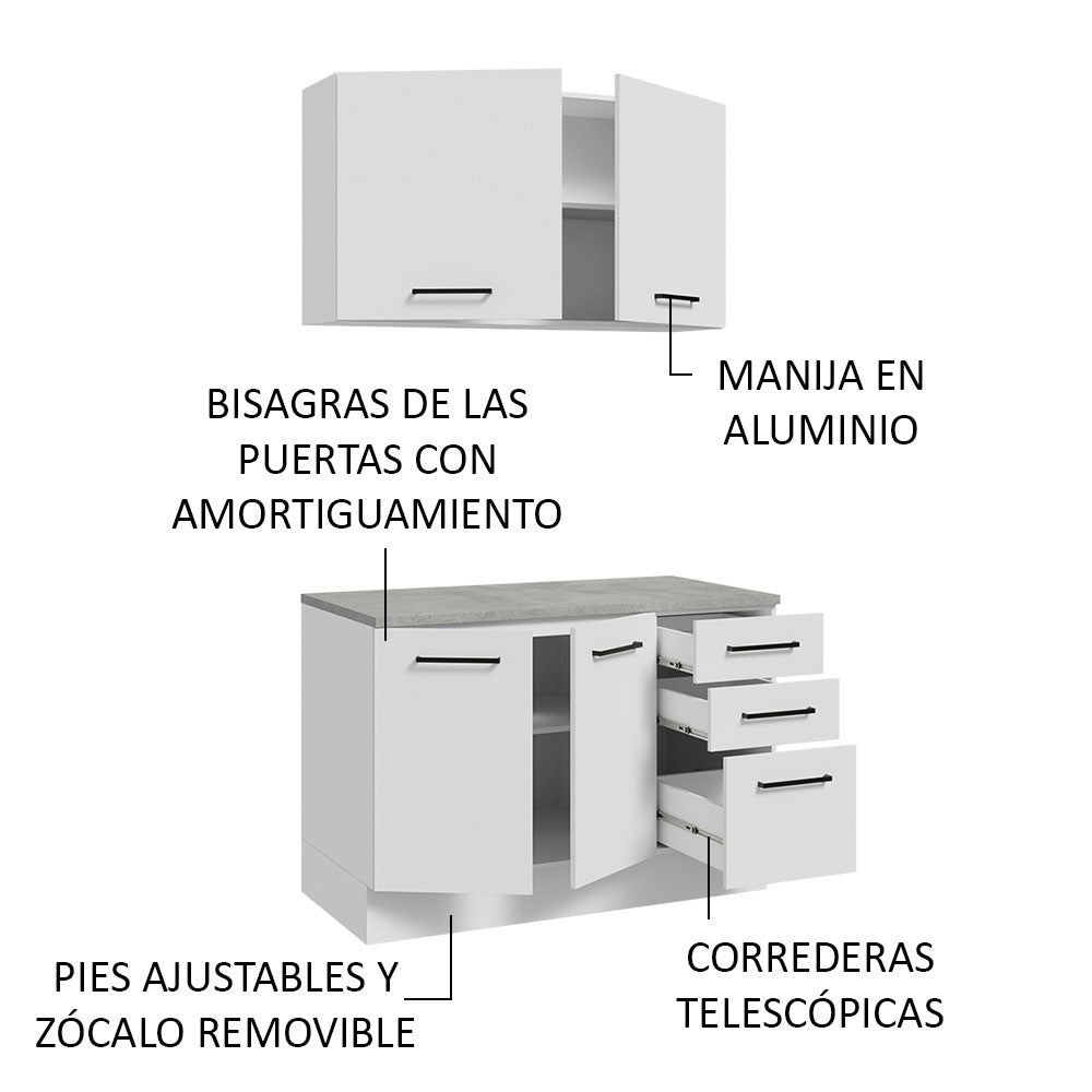 Kit con Bajo Mesada y Alacena Multiuso 120 cm Blanco Agata Madesa