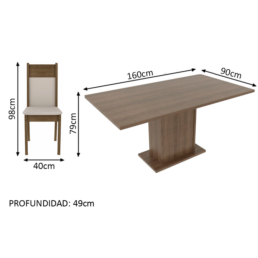 Juego de Comedor Mesa Rectangular 6 Sillas Marrón/Crema/Sintético Beige Lousiana Madesa
