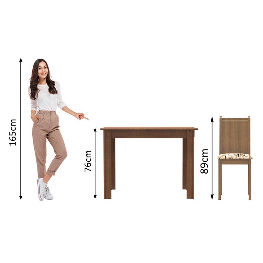 Juego de Comedor Madesa Rute Mesa Tapa de Madera con 4 Sillas Marrón/Lírio Beige