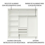 Placard Ropero Casal Madesa Kansas 3 Puertas Corredizas con Espejos 3 Cajones Blanco/Negro