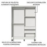 Placard Soltero Luke 2 Puertas Corredizas 1 con Espejo y Patas Blanco