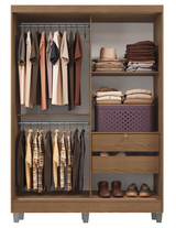 Placard Soltero Luke 120 cm 2 Puertas Corredizas 2 Cajones con Patas Madera Marrón Madesa