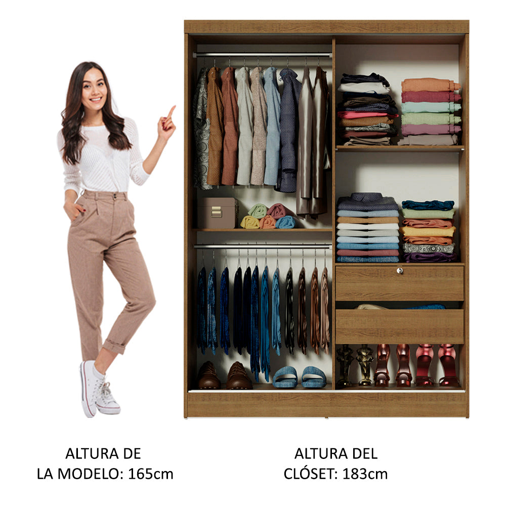 Placard Infantil Nick 120 cm 2 Puertas Corredizas 2 Cajones Marrón Madesa