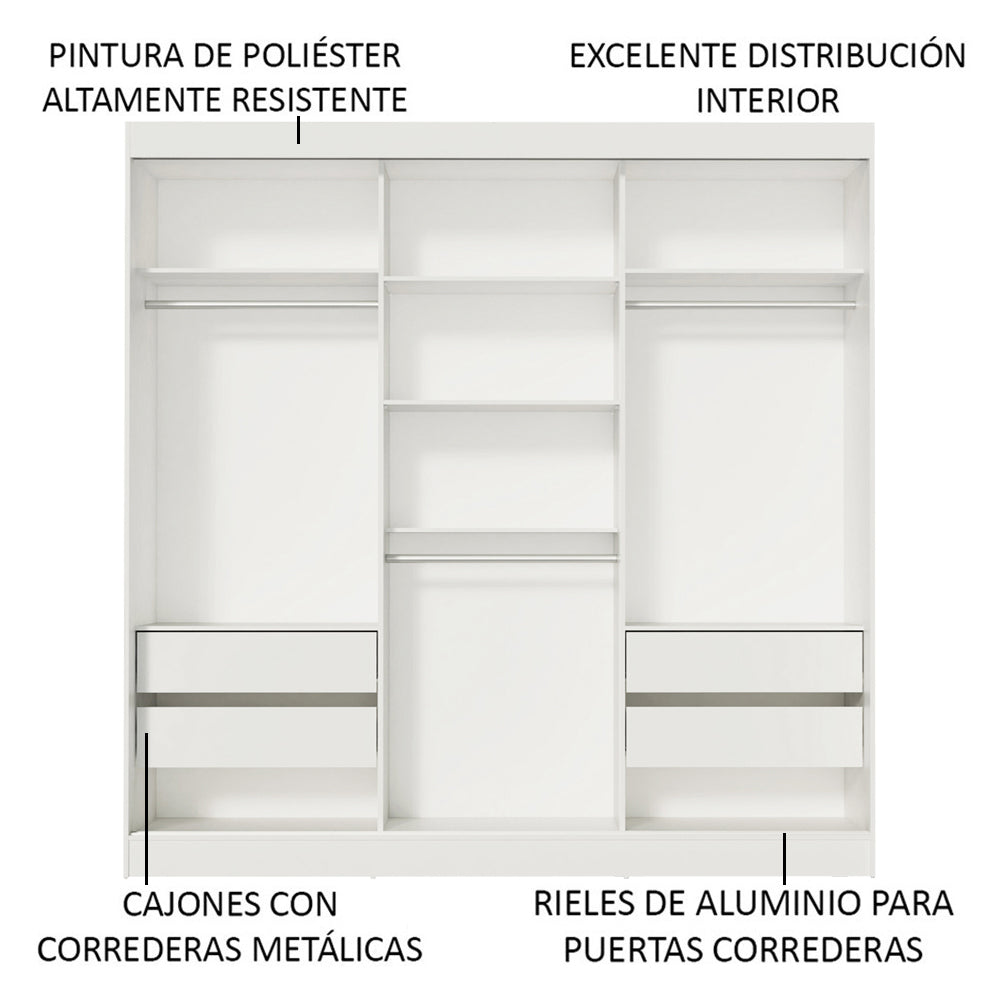 Ropero Placard Madesa Napoli 3 Puertas Blanco