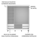 Placard Matrimonial Lyon Plus 3 Puertas Corredizas 4 Cajones con Patas Blanco