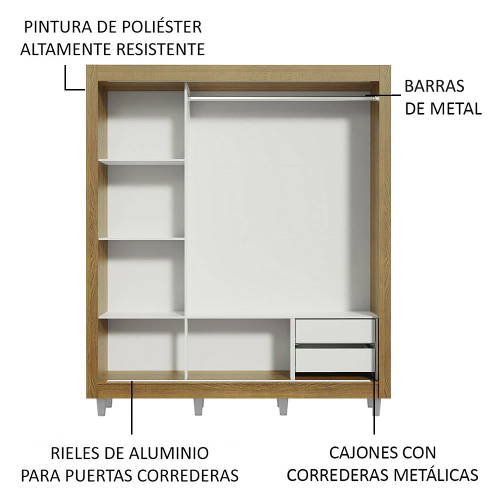 Placard Matrimonial Lyon 3 Puertas Corredizas con Espejos 2 Cajones con Patas Marrón