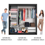 Placard Matrimonial Lyon 3 Puertas Corredizas con Espejos 2 Cajones Negro/Blanco