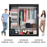 Placard Matrimonial 3 Puertas Corredizas con Espejo Negro/Gris Monaco