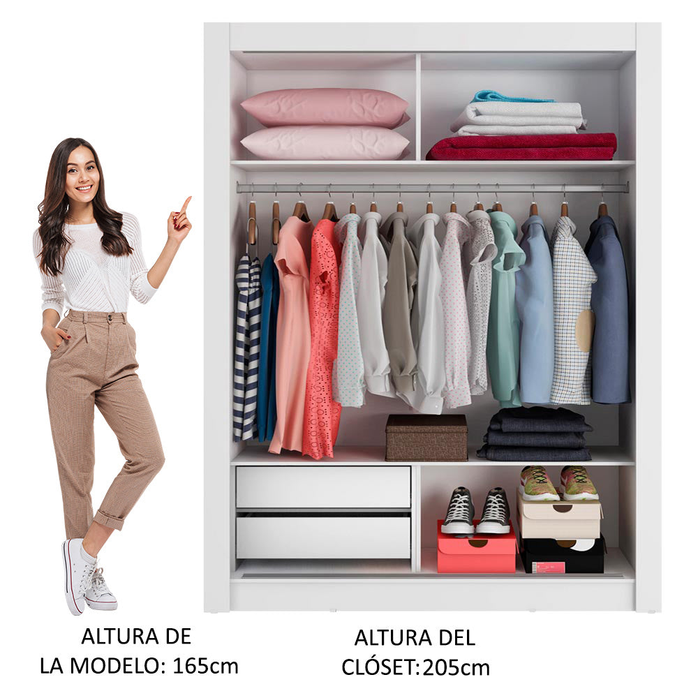 Placard Soltero Dallas 2 Puertas Corredizas con Espejo 2 Cajones Blanco