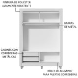 Placard Soltero Dallas 2 Puertas Corredizas con Espejo 2 Cajones con Patas Blanco