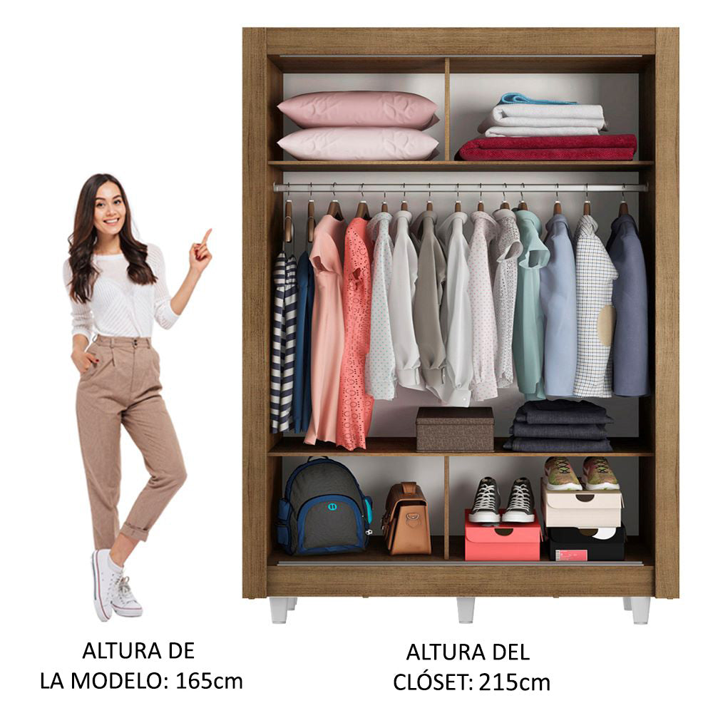 Placard Armario individual Madesa Denver 2 Purtas Corredizas con Patas Marrón/Blanco