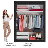 Placard Soltero Dallas 2 Puertas Corredizas con Espejo 2 Cajones Negro/Blanco