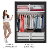 Placard Soltero Dallas Plus 2 Puertas Corredizas 4 Cajones Negro/Blanco