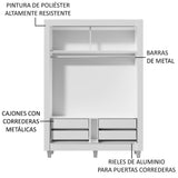 Placard Soltero 2 Puertas Corredizas Espejo 4 Cajones con Patas Blanco/Marrón Dallas Plus