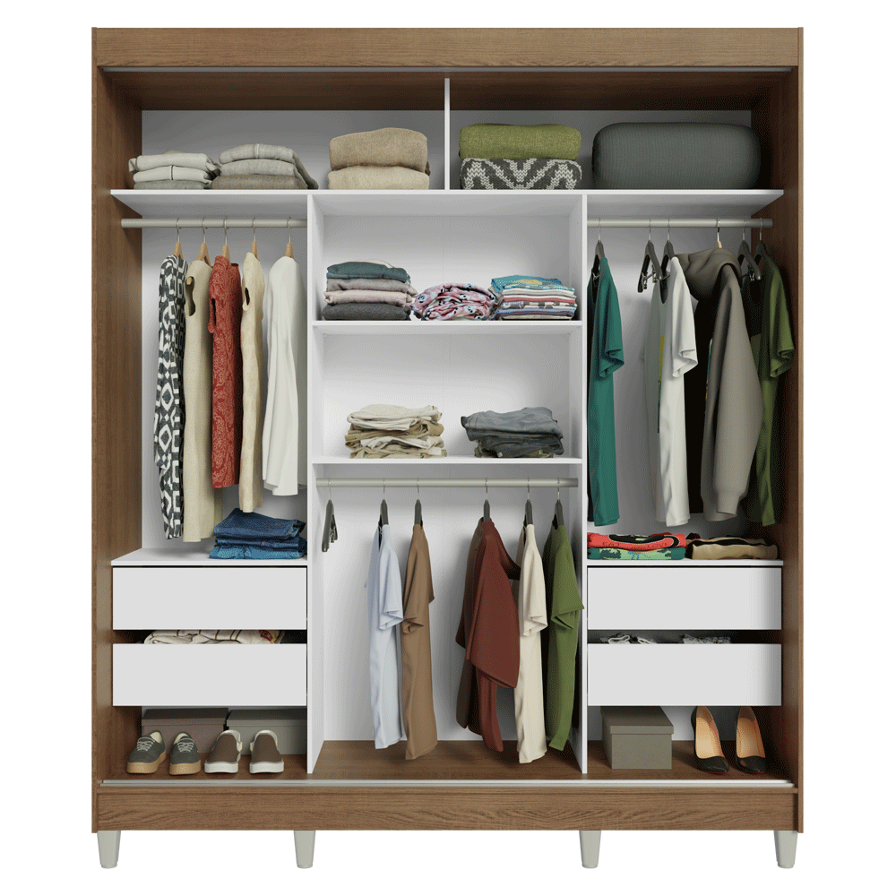 Placard Matrimonial con Patas 180 cm 3 Puertas con Espejo Reno Marrón