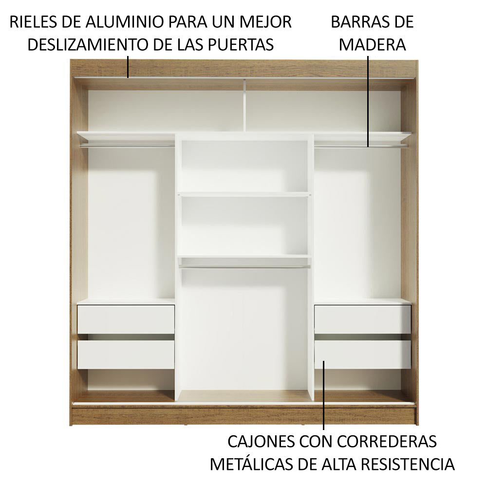 Placard Matrimonial Reno 3 Puertas Corredizas con Espejo - Marrón/Blanco