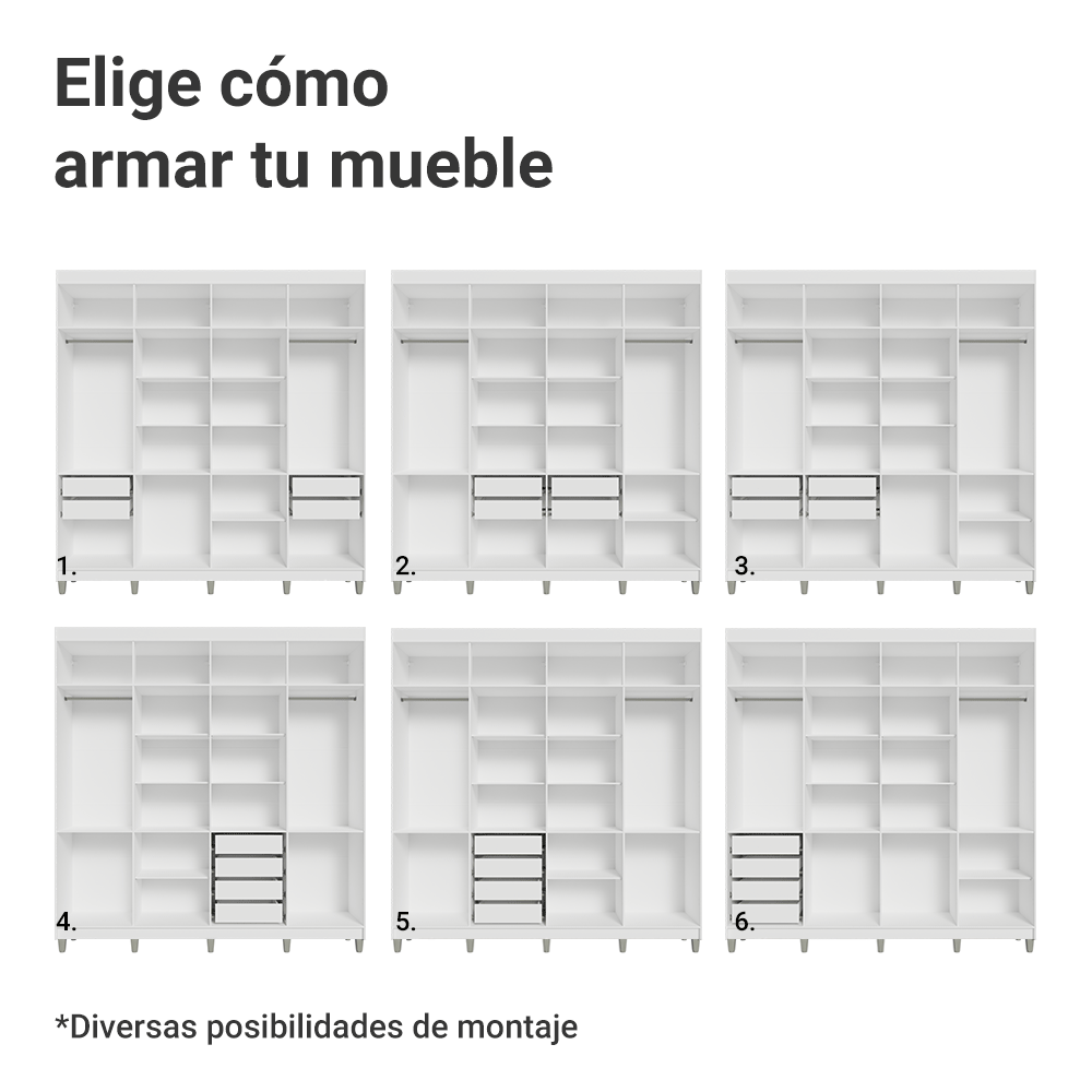 Placard Closet con Patas 4 Cajones 216cm Blanco Venus Madesa