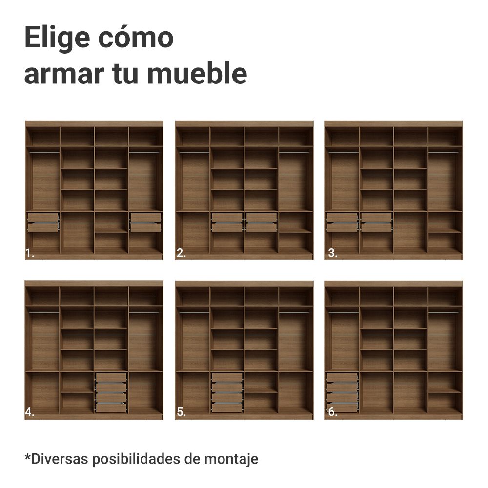 Clóset Matrimonial Venus 8 Puertas Batientes Marrón/Negro