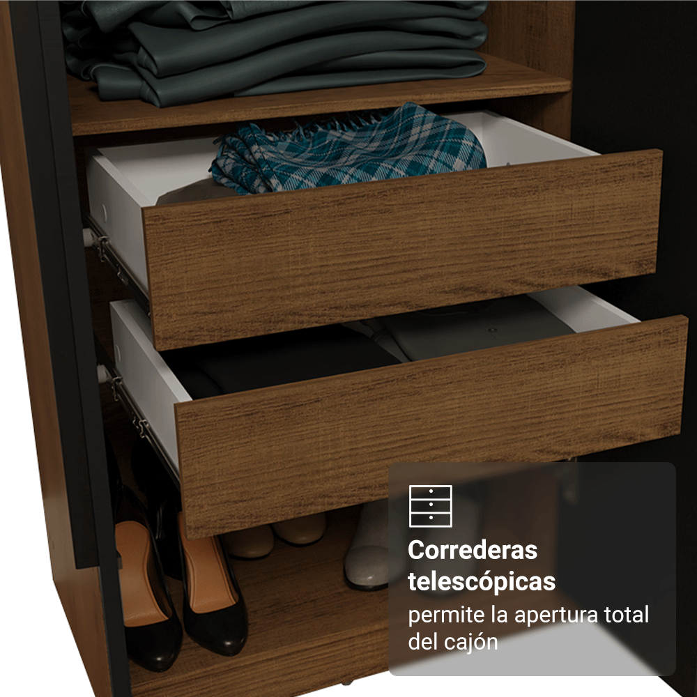 Placard Matrimonial 8 Puertas Batientes con Espejo Venus Marrón/Negro/Negro