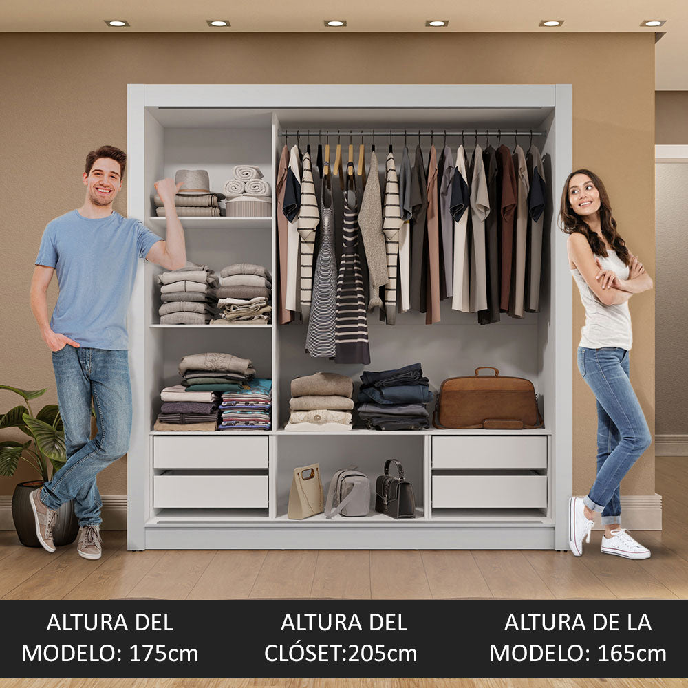 Placard Matrimonial 3 Puertas Corredizas de Espejo 4 Cajones Blanco Sublime Plus