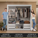 Placard Matrimonial 3 Puertas Corredizas de Espejo 4 Cajones Blanco Sublime Plus