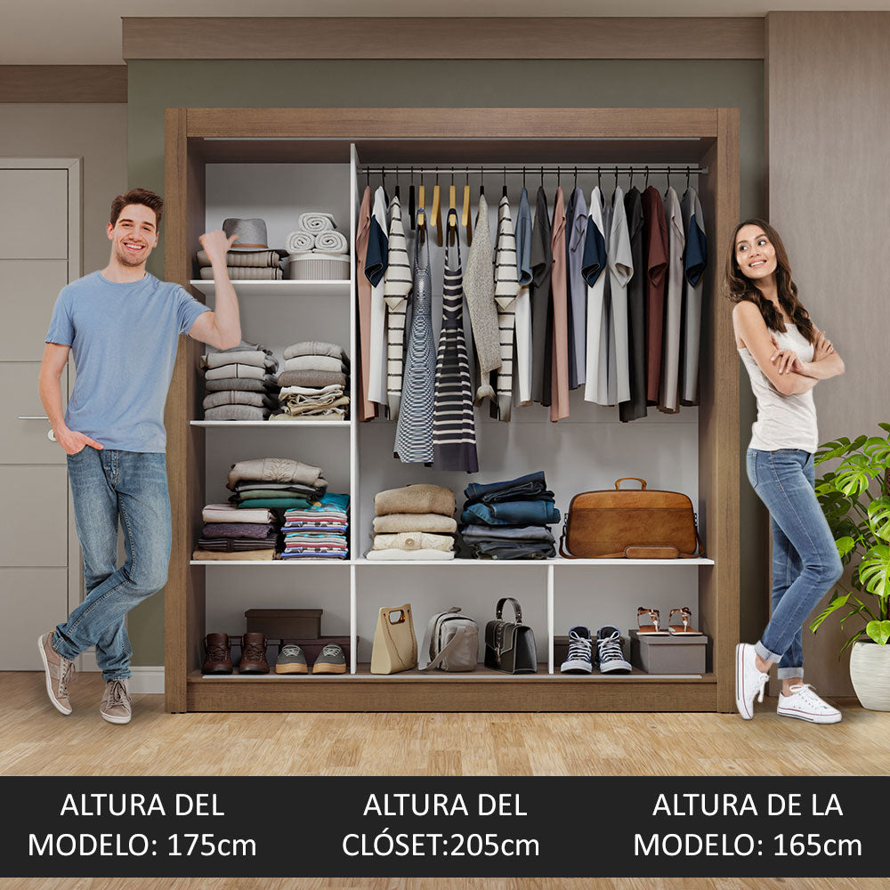 Placard Matrimonial 3 Puertas Corredizas con Espejo Marrón Nobre