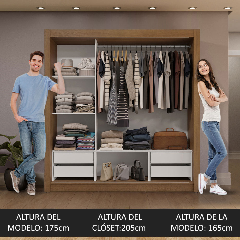 Placard Matrimonial 3 Puertas Corredizas de Espejo 4 Cajones Marrón Sublime Plus