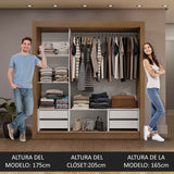 Placard Matrimonial 3 Puertas Corredizas de Espejo 4 Cajones Marrón Sublime Plus