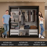Placard Matrimonial 3 Puertas Corredizas de Espejo 4 Cajones Negro Sublime Plus
