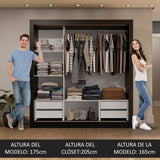 Placard Matrimonial 3 Puertas Corredizas con Espejo 4 Cajones Negro/Marrón Sublime Plus