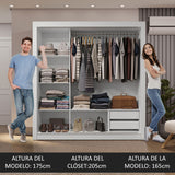 Placard Matrimonial 3 Puertas Corredizas con Espejo 2 Cajones Blanco/Gris Sublime