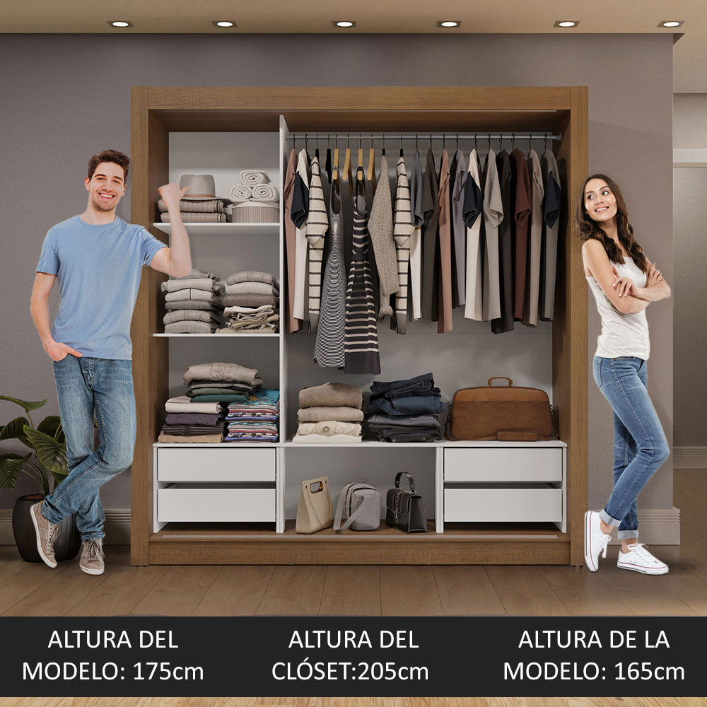 Placard Matrimonial 3 Puertas Corredizas con Espejo 4 Cajones Marrón/Gris Sublime Plus
