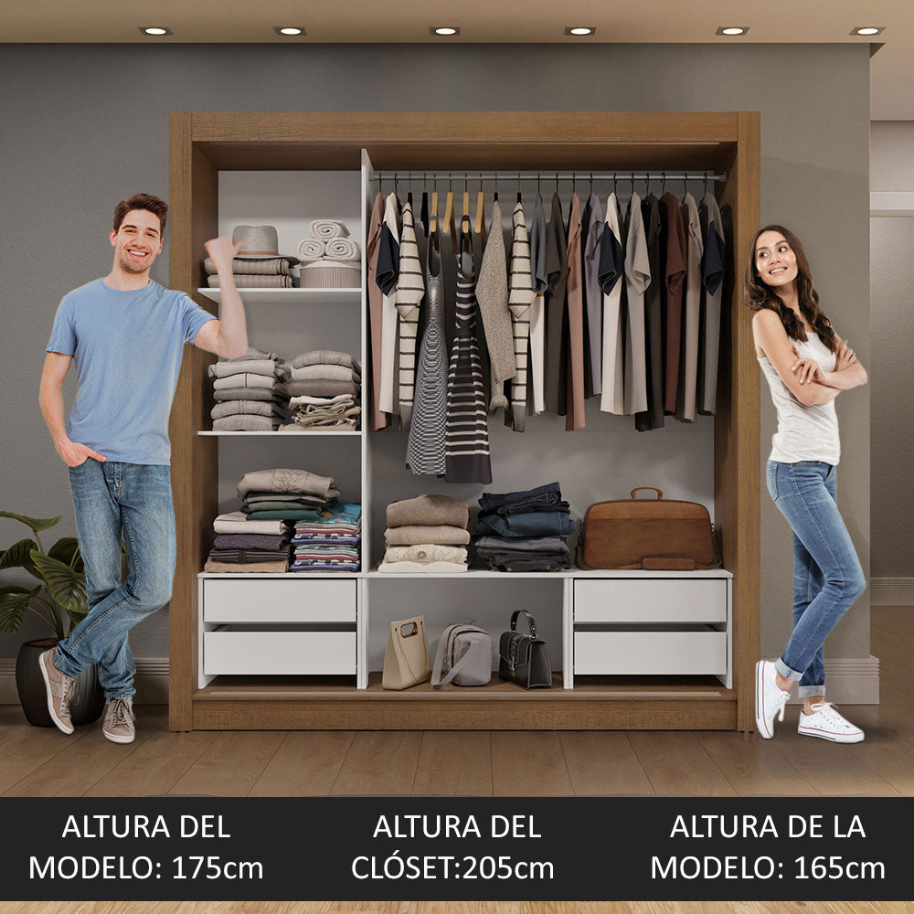 Placard Matrimonial 3 Puertas Corredizas con Espejos 4 Cajones Marrón/Gris Sublime Plus
