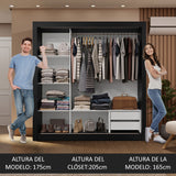 Placard Matrimonial 3 Puertas Corredizas 2 Cajones Negro/Gris Sublime