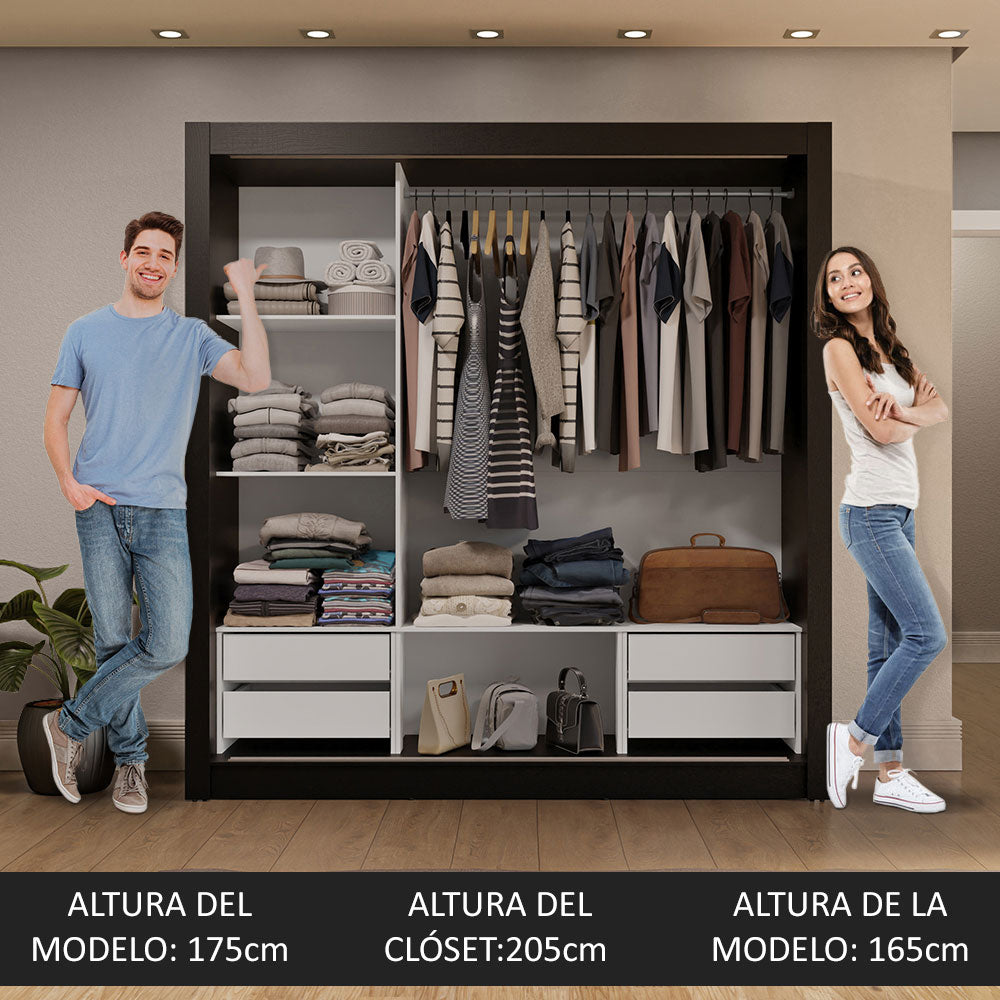 Placard Matrimonial 3 Puertas Corredizas 4 Cajones Negro/Gris Sublime Plus
