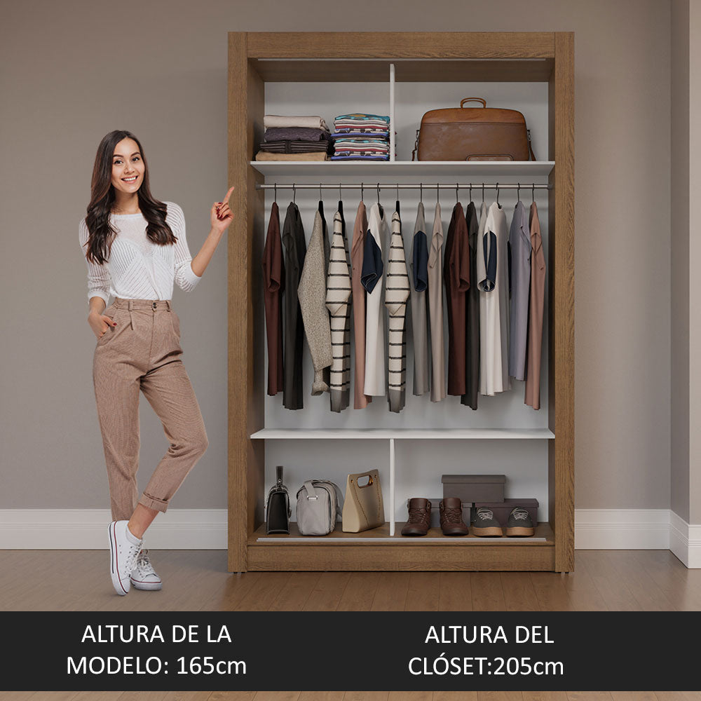 Placard Soltero 2 Puertas Corredizas con Espejo Marrón Milano