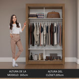 Placard Soltero 2 Puertas Corredizas con Espejo Marrón/Gris Milano
