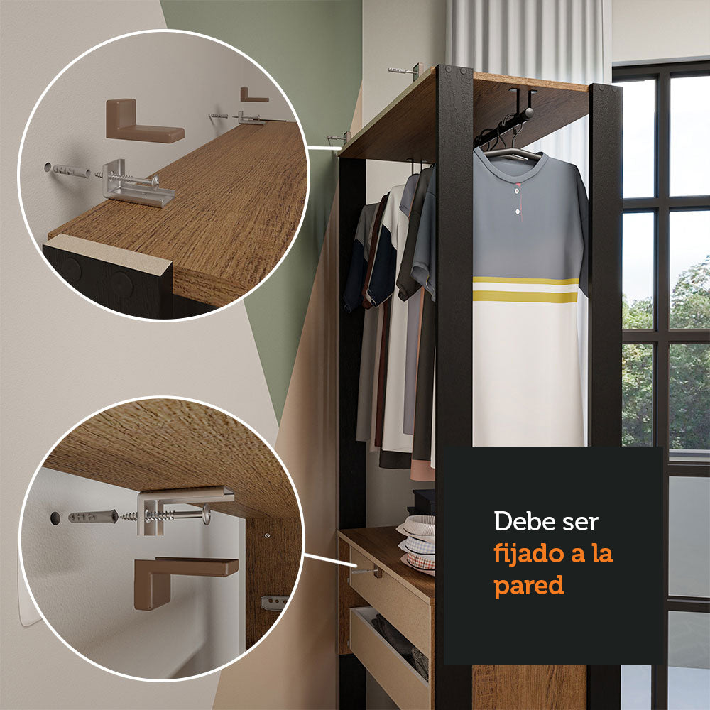 Placard Modular Valencia 2 Cajones 70cm Marrón/Negro