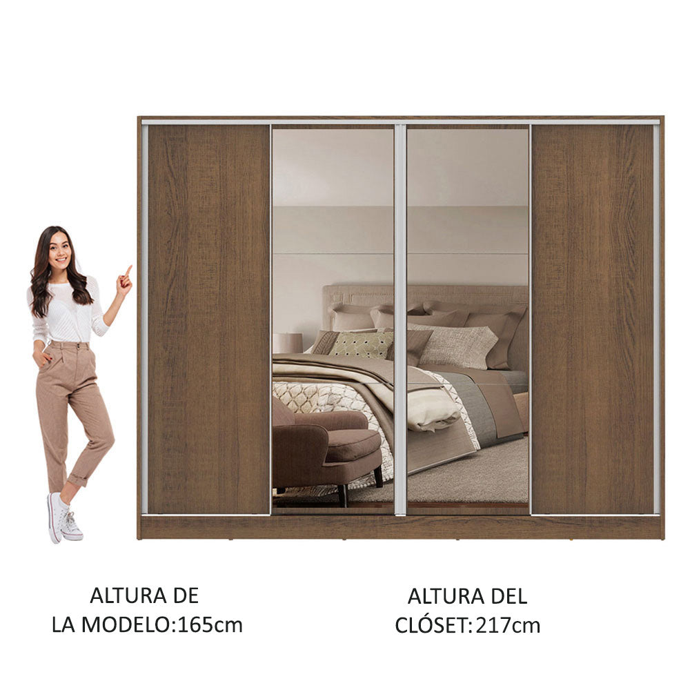 Placard Ropero Casal Madesa Apolo 4 Puertas Corredizas con Espejo Marrón