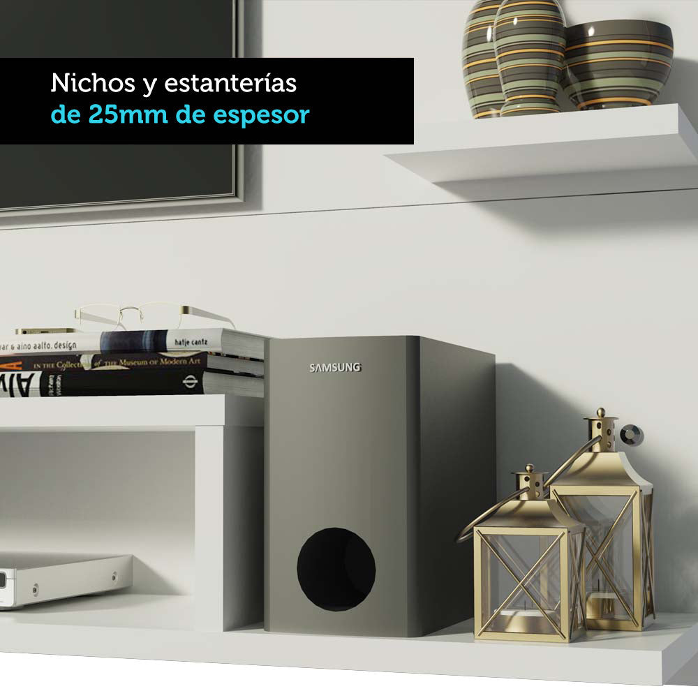 Panel de TV hasta 60 Pulgadas Madesa Alfa con Repisas e Nichos Blanco