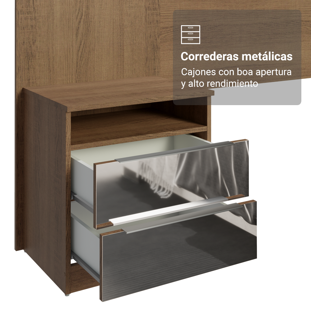 Respaldo de cama extensible Madesa con 2 Mesas de Luz con Espejo Marrón
