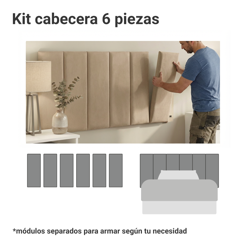 Respaldo Tapizado Modular Combo 6 Piezas para Camas Individual Imperial Madesa