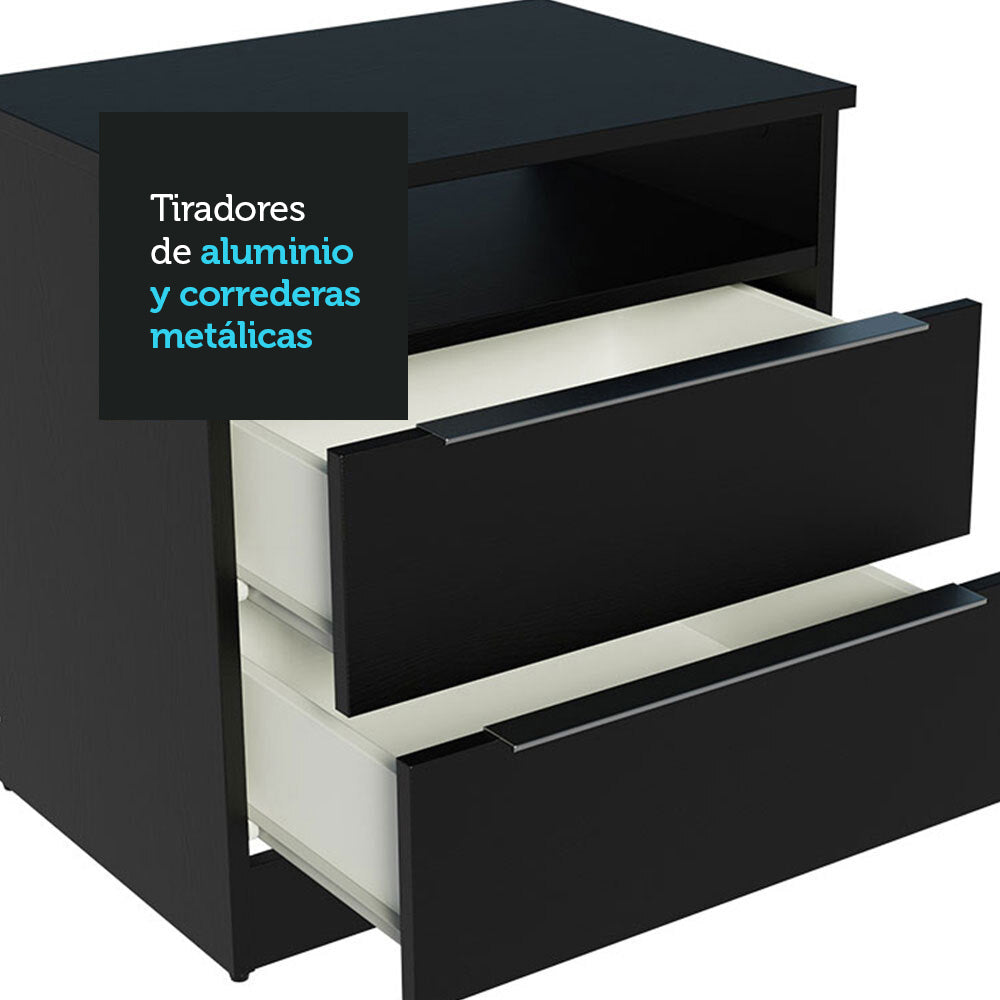 Mesa de luz 3227 con 2 cajones, Negro