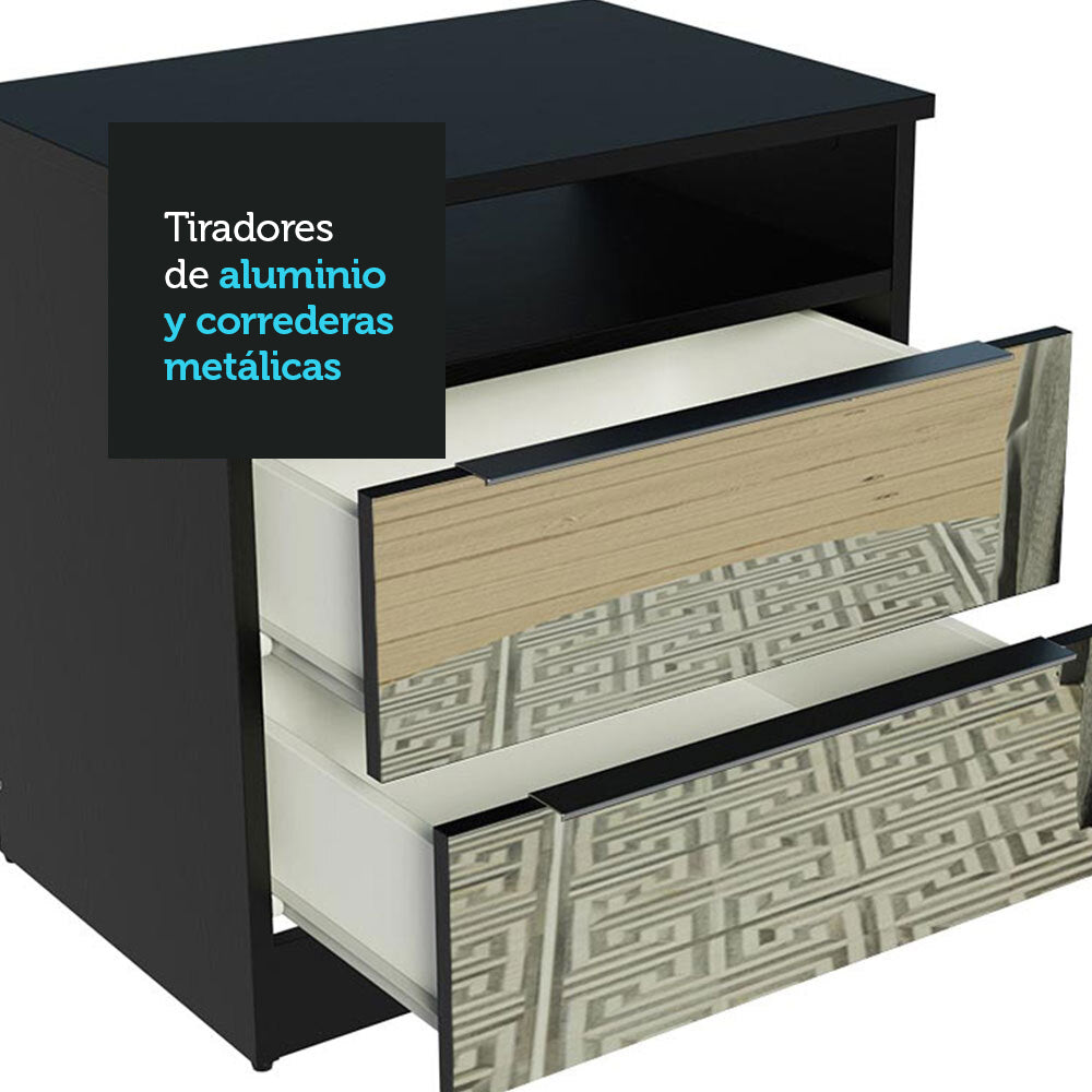 Mesa de Luz Madesa 3227 2 Cajones con Espejo Negro